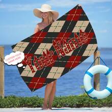 1 件可定制格子图案沙滩巾，超强吸水速干游泳巾，是游泳、户外露营、夏季旅行、度假的理想海滩必备品