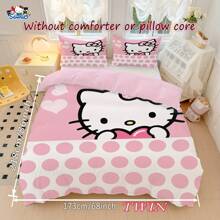 Sanrio Sanrio Hello Kitty Cute Cartoon Bedding Set - Single/ Twin/ Double Size, Soft & Breathable Duvet Cover With Zipper Closure And Pillowcases, No Comforter, Machine Washable - Ideal For Bedrooms And Camping