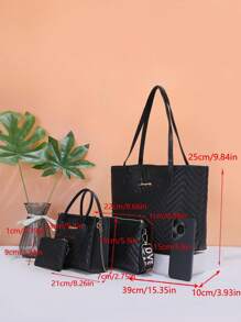 Women's Fashion Office Commute New Design Handbag, Crossbody Bag, Shoulder Bag, Micro Casual Tote Bag Combo Set - Black - View 4