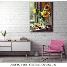 SNA 2025 Nowy styl Słoneczniki Kwiaty Wazon Diy Krzyż Zestawy do Haftu 11CT Druk Tkanina Krzyż Haft Haft Zestawy do Haftu Haftu Wystrój Domu Rękodzieło Prezent