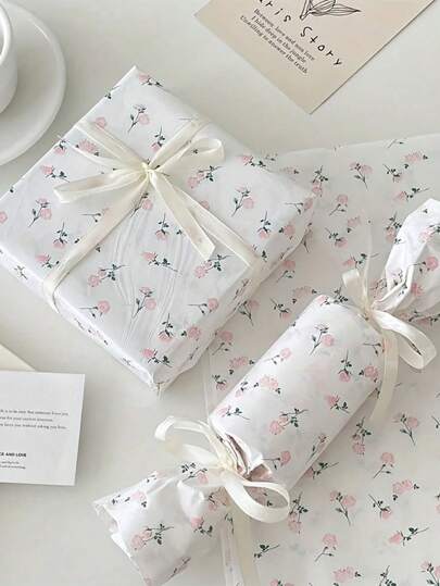 20/10/5pcs/Set Floral Pattern Gift Wrapping Paper Set With 1 Roll Ribbon, Decorative DIY Bouquet Wrapping Paper, Suitable For Mother's Day, Birthday, Party Gifts, Flower Packing, Gift Wrap