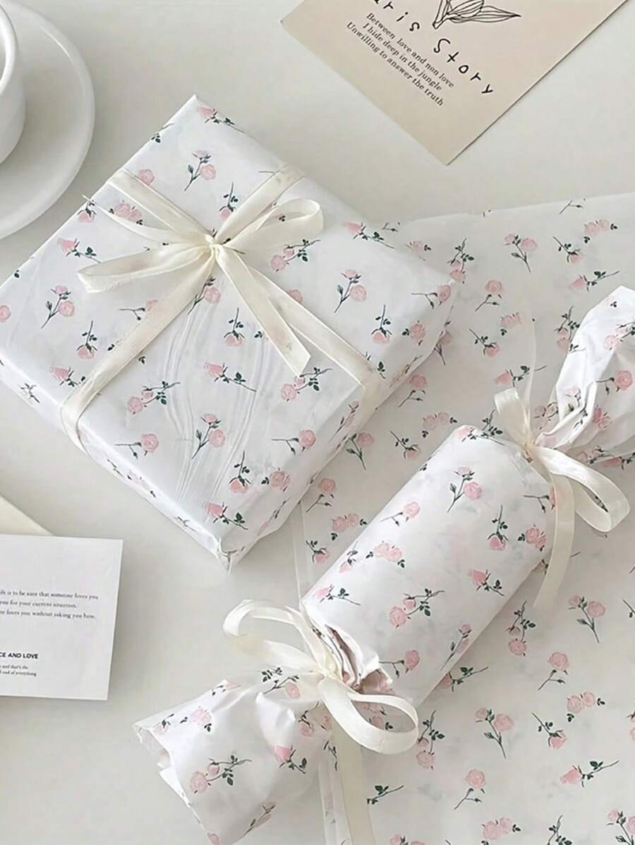 Bộ 20/10/5 tờ/bộ giấy gói quà họa tiết hoa kèm 1 cuộn ruy băng, giấy gói hoa DIY trang trí, thích hợp cho Ngày của Mẹ, Sinh nhật, Quà tặng tiệc tùng, Đóng gói hoa, Giấy gói quà - Nhiều màu - Xem 1