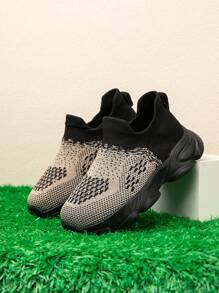 1 Par de Zapatos Deportivos para Niños con Calcetines de Punto, Tela de Zapatillas, Conveniente Slip-On, Ligero, Transpirable, Antideslizante, Zapatillas para Correr, Zapatillas Casuales de Moda con Malla y Plataforma para Estudiantes