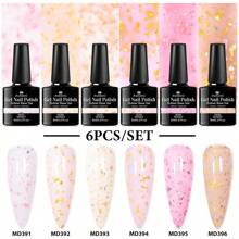 6支装 MSRUIOO 8ml 果冻橡胶底油套装 - 金箔闪粉指甲油，半永久可卸 LED 指甲油，持久亮泽，适合家庭和美甲沙龙使用 - 彩色 - 查看 2