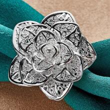 Silver Plating Big Rose Flower Ring For Women Wedding Charm Engagement Party Fashion Jewelry