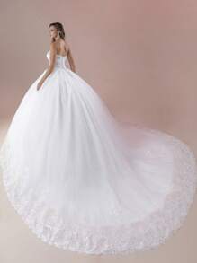 性感手工串珠贴花新娘舞会礼服婚纱（不含衬裙）