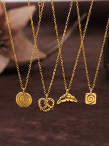 1Pc Casual And Fashionable Imitation Food Shaped Golden Bread Pendant Necklace, Electroplated 18K Gold, Suitable For Daily And Party Wear, Women's Jewelry Gift - Gold - View 8