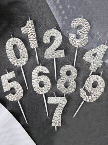 全新 6 厘米银色钻石形数字蜡烛 0-9，银质生日周年派对蛋糕装饰