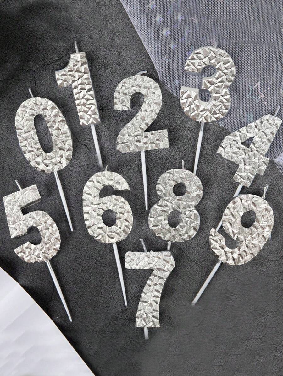 全新 6 厘米银色钻石形数字蜡烛 0-9，银质生日周年派对蛋糕装饰