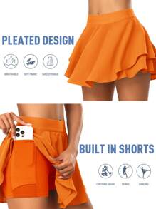 JoyGirl Women Pleated Tennis Skirt With Shorts High Waisted Golf Skort Mini Skirt Workout Skirt Athletic Skorts With Pockets - Orange - View 4
