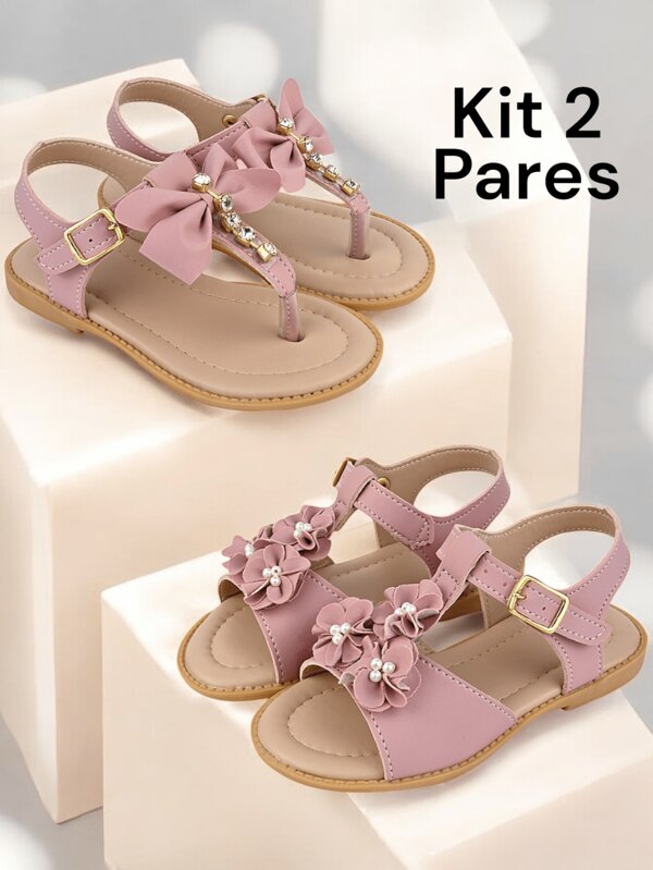 Kit 2 Pares Sandália Papete Rasteirinha Infantil Menina Leve e Confortável