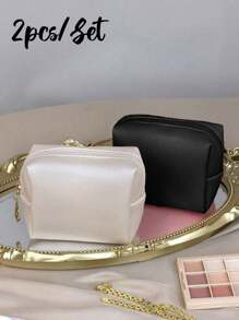 2 piezas Bolsa de maquillaje portátil, estuche de cosmética pequeño, estuche para lápices labiales de viaje mini, bolsa de aseo de viaje a prueba de agua y linda, artículos escolares, esenciales de viaje, bolsa de maquillaje, accesorios de vacaciones, bolsa de cosméticos, organizador de maquillaje, estampado de leopardo y perros salchicha, regalo para mujeres - Multicolor - Ver 1