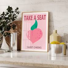 坐下甜美脸颊海报有趣的厕所可打印海报复古浴室墙壁艺术桃子艺术印刷有趣的厕所艺术数字漂亮的屁股艺术，无框架