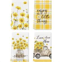 4 Pcs Sunflower Kitchen Towels, 16x24 Inch Watercolor Floral Decorative Tea Towels, Sunshine Farmhouse Home Absorbent Kitchen Dishcloth Fast Drying For Cooking - Multicolor - View 2