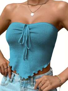 Women's Solid Color Strapless Vacation Casual Top - Blue - View 1