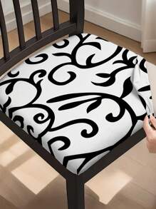 6 Fundas protectoras para asiento de silla, fundas impresas para sillas de comedor, cubiertas protectoras para sillas de cocina y hotel (Negro y Blanco, 6 piezas)