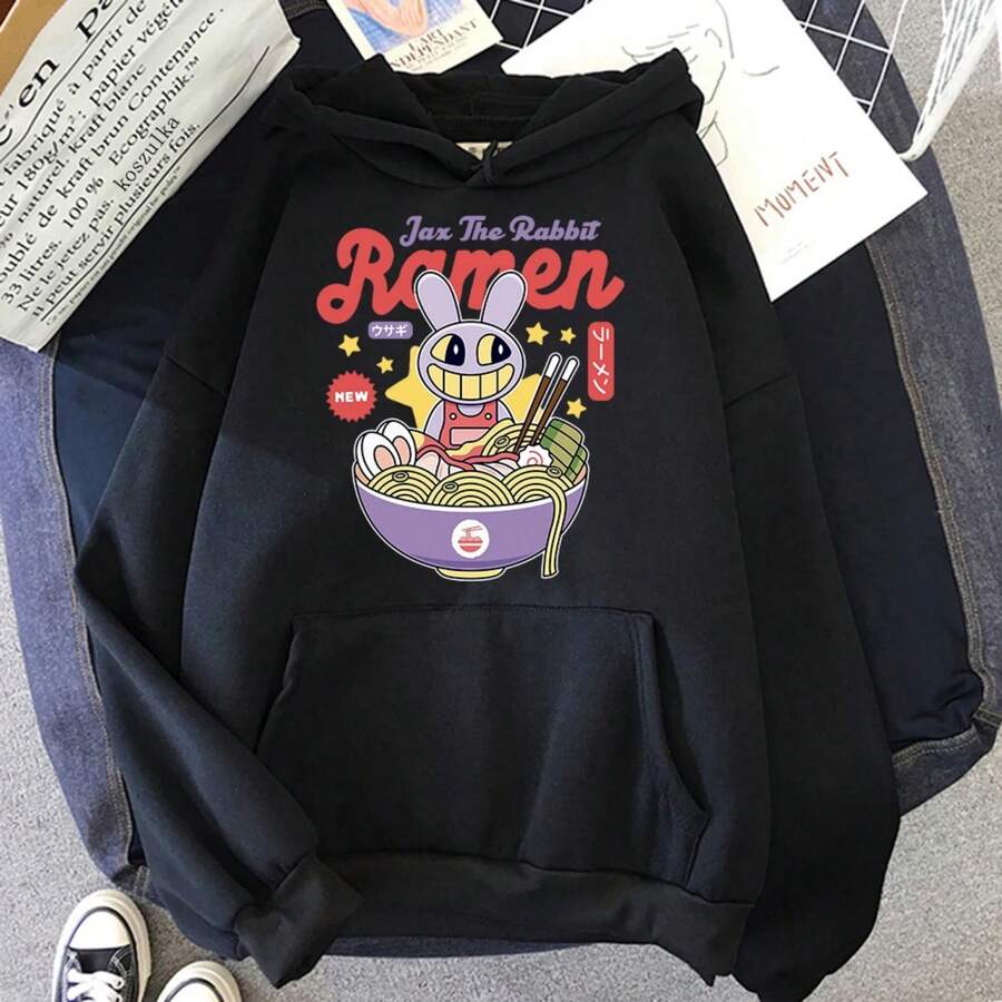 Digital Circus Jax Ramen Hoodie Fashion Women Funny Caine Hoodies Unisex Cute Bunny Rabbit Noodles Pullovers Sweatshirts - Black - View 1