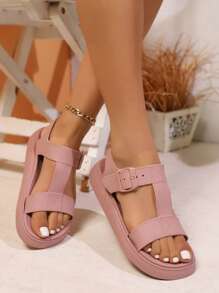 Women's Fashion Sport Sandals, Thick Sole Casual Summer Roman Toe Open Slide Beach Shoes - Pink - View 4