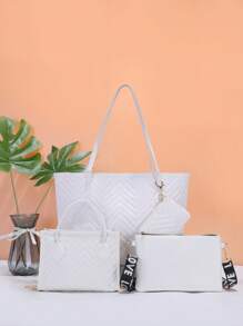 Bộ túi xách nữ, túi tote thiết kế mới dành cho công sở, túi đeo chéo, túi đeo vai, bộ túi xách cỡ nhỏ tiện dụng nhưng dung tích lớn. - trắng - Xem 3