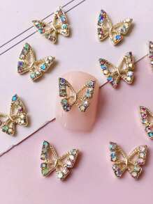 10个/30个3D合金蝴蝶美甲装饰品，DIY蝴蝶美甲吊坠，镶嵌人造钻石，金属合金金银美甲饰品装饰，女士宝石设计美甲工艺用品，美甲沙龙美甲配件美甲用品 - 彩色 - 查看 7