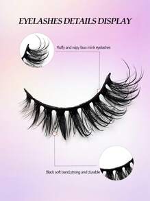 Asiteo 7 Pairs Moisturizing Glossy Thick & Fluffy Full-Frame False Eyelashes, Faux Mink Lashes, Suitable For Parties, Cosplay, Cartoon Styles And More - 尖尾漫畫款 - 查看 3