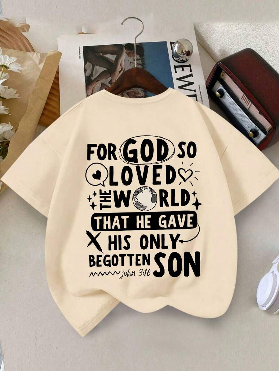 Tween Boy's Slogan Print Round Neck Short Sleeve Tee Spring And Summer Casual T Shirt For Kids - Apricot - View 1
