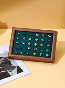 Walnut Color Jewelry Tray, Elegant Velvet Earring Ring Display Stand, Jewelry Organizer Showcase Gifts Women Girls Back To School - Multicolor - View 5