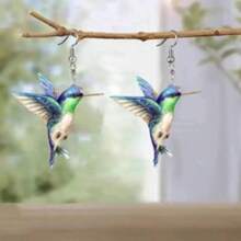 1 Pair Fashionable Bohemian Style Colorful Acrylic Hummingbird Earrings For Women, With Stainless Steel Ear Studs, Suitable For Casual Wear, Creative And Unique Party Gift, Ramadan/Mother's Day Present