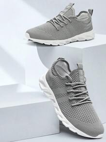 Herrsneakers i mesh som andas Snörning Platta skor Träningstennisskor Promenadskor Bekväma och lätta atletiska skor Ljusgrå - Ljusgrå - Visa 4