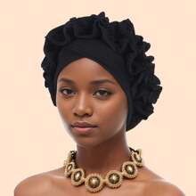 Ruffled Turban Cap Women's Head Wraps Soft Comfortable Headscarf Bonnet Lady Solid Color Headgear - Crumpled Wood Ear - View 3