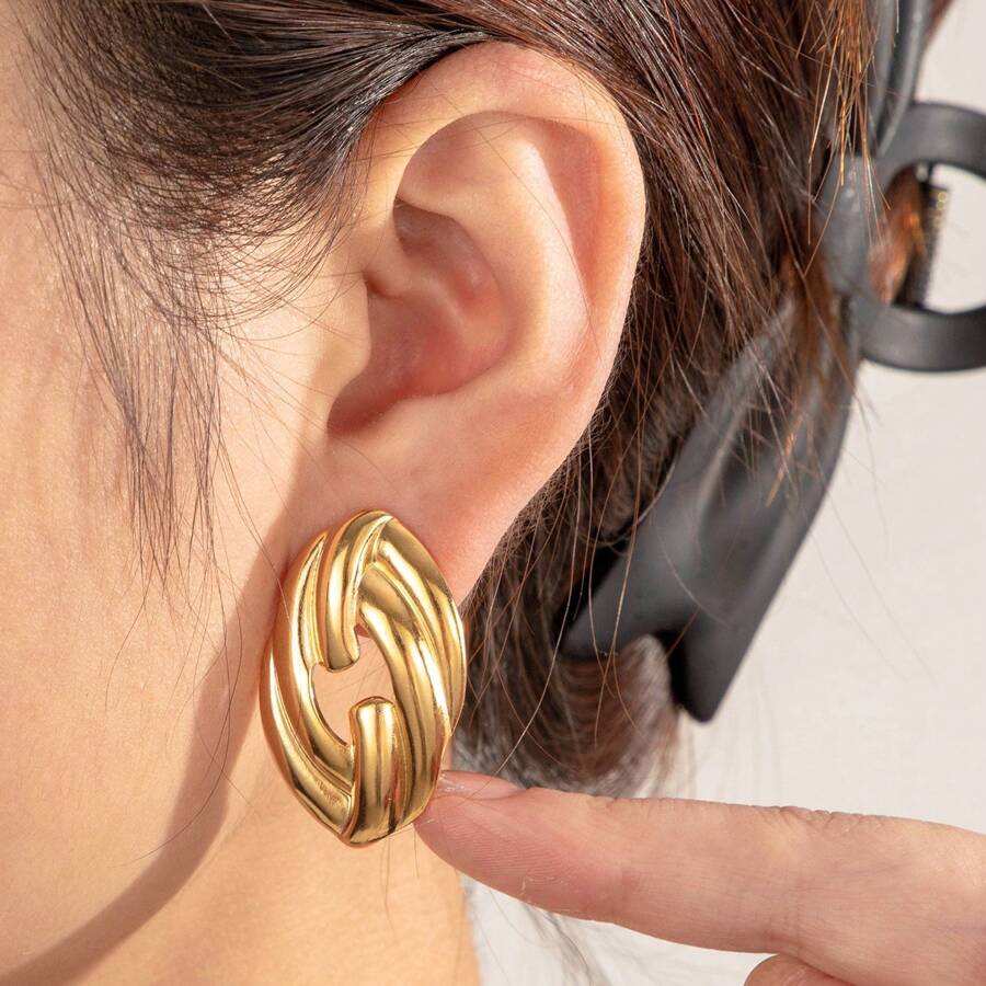 1 Pair Minimalist Asymmetrical Geometric Stainless Steel Earrings, Versatile For Women Daily Or Commuting Fashion Wear