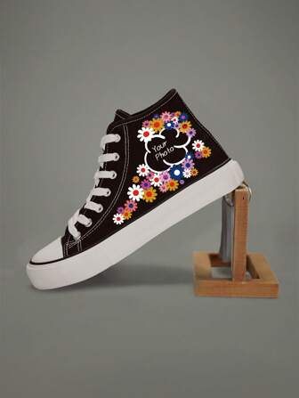 Customized DIY Unisex Canvas Mid-Top Sneakers, Simple Design, Vulcanized Rubber Sole, Suitable For All Seasons