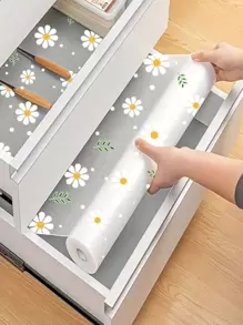 1 Roll Of Daisy Pattern Thickening Kitchen Cabinet Liner, Non-Stick Drawer Liner, Non-Slip Cabinet Liner, Washable EVA Refrigerator Liner, Easy To Cut Refrigerator Pad.