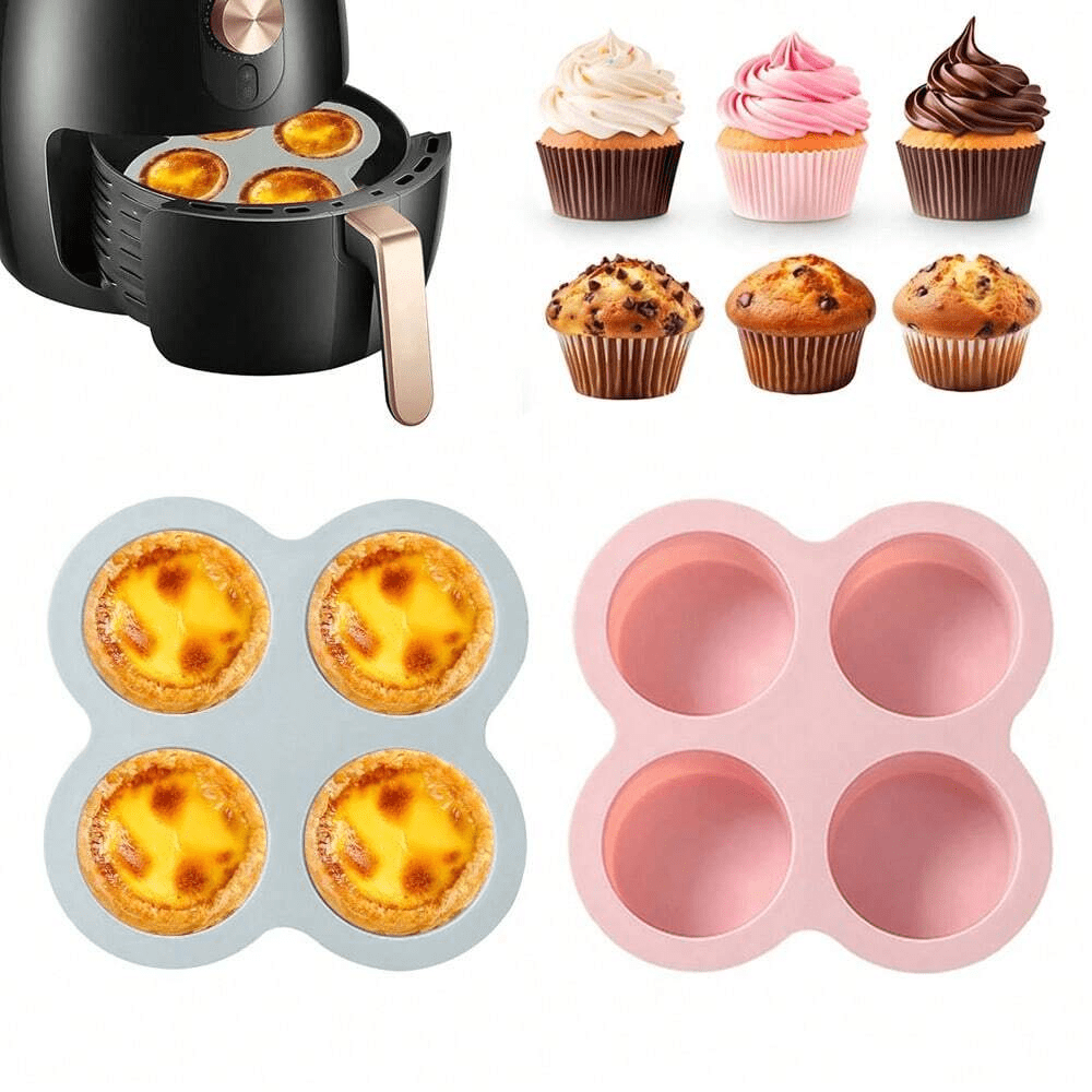1pc Molde de silicone reutilizável para fritadeira de ar, forma de ovo antiaderente para fritadeira de ar, formas de silicone para muffins para assar, forma de pão de hambúrguer, acessórios para fritadeira de ar, acessórios de cozinha