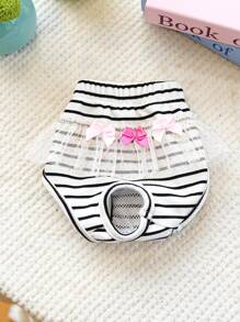 PETCIRCLE 1pc Pet Supplies Female Dog/Cat Floral Physiological Pants, Anti-Harassment Menstrual Panty With Tulle Bow - Black And White Stripes - Multicolor - View 7