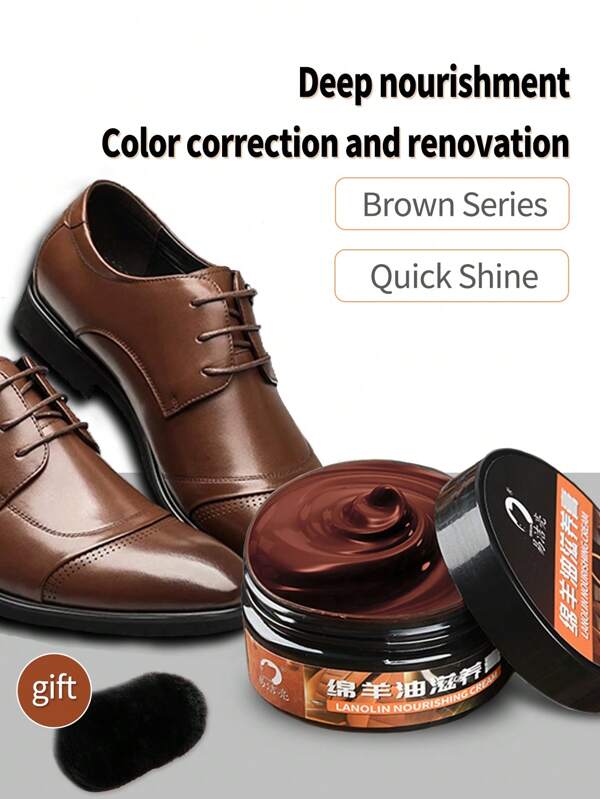Brown High Quality Leather Shoe Polish - For Boots, Purses, Furniture Wax Leather Conditioner - 3.53 Oz. Jar