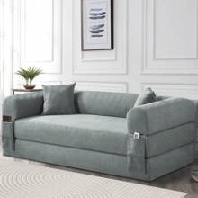 9 Colors Solid Color Corduroy Large Medium Two Size Light Luxury Sit/Lie Convertible Compression Multi-Funtional Sofa Bed Module Free Combination - Light Grey - View 2
