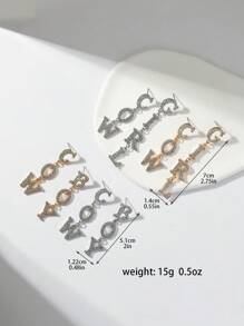 1 对西部牛仔女牛仔字母设计水晶镶嵌耳环，适合女性、日常和节日礼物 - 字母耳環 - 查看 11