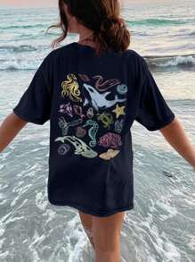 Ein legeres bedrucktes Rundhals-Pullover Kurzarm T-Shirt für Mädchen und Kinder - ein süßes Delfin-Motiv, lustiges und buntes T-Shirt, das die Fantasie jedes Kindes anregt! Kinderkleidung Mädchen Grafik-Shirts Sommer Tops Kleidung für Tween Mädchen