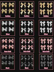 120 Piezas de encantos y gemas para uñas de aleación con lazo, encantos de metal con lazo en color plateado, dorado y negro para diseño de uñas, joyería de uñas lujosa y brillante con lazos lindos para accesorios de manicura