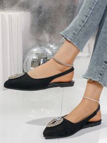 Chaussures plates à bout pointu étincelant en tissu pour femmes, portées confortablement au quotidien