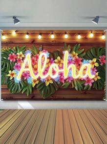 1Pc Hawaiiaanse Aloha Achtergrond, Tropische Achtergronddoek, 150*100cm Achtergronddoek, Hawaii Achtergronddecoratie, Aloha Feestdecoratie, Hawaii Tropische Feestdecoratie, Tropische Themafeestbenodigdheden, Verjaardagsfeestbenodigdheden, Tropische Fotografie Achtergronddecoratie, Bruiloftbenodigdheden, Babyshowerbenodigdheden, Bruidsdouchedecoratie, Vakantiefeestbenodigdheden, Binnen- en Buitengebruik, Zomerdecoratie