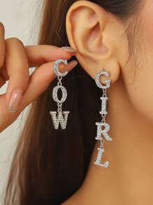 1 对西部牛仔女牛仔字母设计水晶镶嵌耳环，适合女性、日常和节日礼物 - 字母耳環 - 查看 2