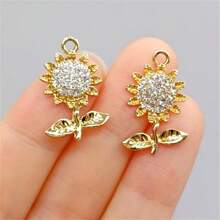 10 件豪华合金水钻向日葵吊坠，DIY 珠宝配件，适用于手链、项链、耳环、钥匙扣 - 彩色 - 查看 3