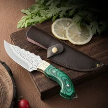 Stainless Steel Carved Pattern Small Knife [With Sheath] Outdoor BBQ Carving Knife, Mongolian Meat Knife, Fruit Knife - Green - View 4