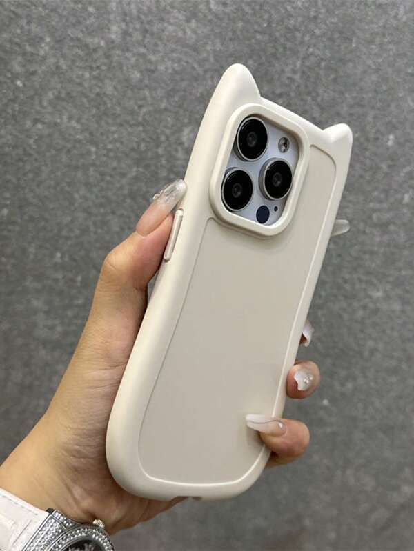 Minimalist Cute Cat Ear White Soft Phone Case For IPhone 16 Pro Max/16/16 Pro/16 Plus/16e/15/15 Pro Max/15 Pro/15 Plus/11/12/13/14 Pro Max/11 Pro/11 Pro Max/12 Pro/12 Pro Max/13 Pro/13 Pro Max/14 Pro/14 Pro Max/14 Plus Creative Design