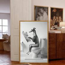 1pc, Canvas Hanging, Framed Decorative Painting, Poster, Wall Arts, Whimsical Greyhound Bathroom Canvas Poster - Humorous Wall Art For Living Room, Bedroom, Home Office Decor - Vintage & Modern Style, Vertical Orientation, Animal Print, Indoor Use, Bathroom Decor Gifts Birthday Graduation