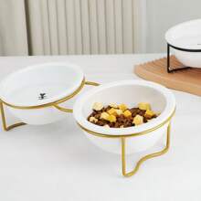 New Ceramic Double Bowl With Iron Wire Stand, Cat/Dog Lover Gift And Dog/Cat Mom Love Pet Bowls For Cat Lover And Cat Mom Love And Dog Lover And Dog Mom Love, Dual-Purpose Cat/Dog Lover Gift And Dog/Cat Mom Love Pet Food And Water Bowls