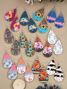 24pcs/Set Bohemian Style Water Drop Flower Pendant Earrings, Fashion Jewelry Set For Women & Girls, Daily Wear & Gift