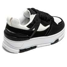 Lace-Up Chunky Sneakers With Padded Collar And Overlay Detail - Black - View 6